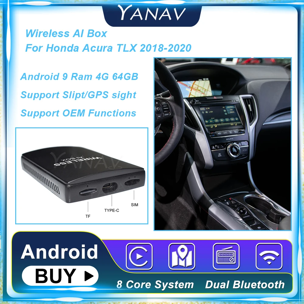 

Carplay Android 9 4G 64GB Wireless Ai Box For Honda Acura TLX 2018-2020 Android Auto Smart Box Plug and Play AI Adapter Box