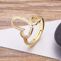 aibef romantic heart shaped crystal gold ring elegant zirconia finger opening adjustable womens wedding ring fashion jewelry