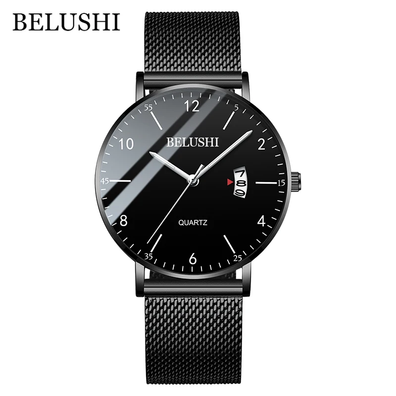 

BELUSHI Men's Watch Top Brand Luxury Analog Clock Waterproof Stainless Steel Mesh Belt Quartz Wristwatch Men Relogio Masculino