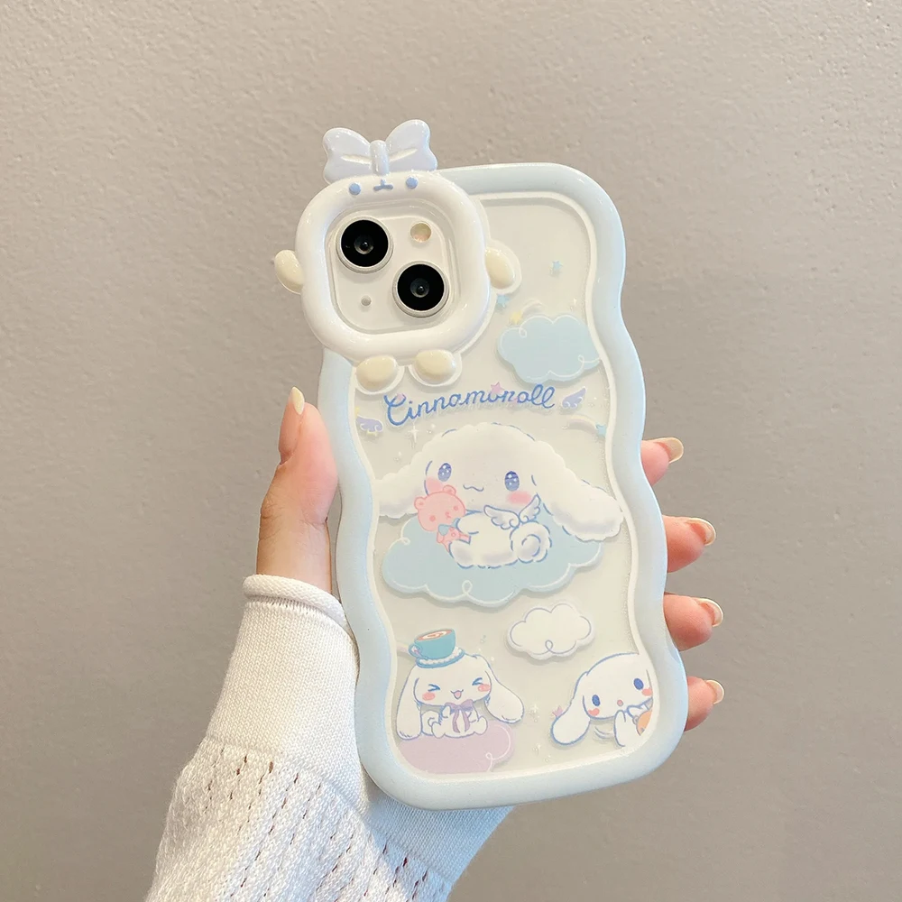Чехол для телефона Kawaii Sanrio Cinnamoroll iPhone 16 15 14 13 12 11 7 8 X XR XS plus Pro Max чехол с 3D бантом и