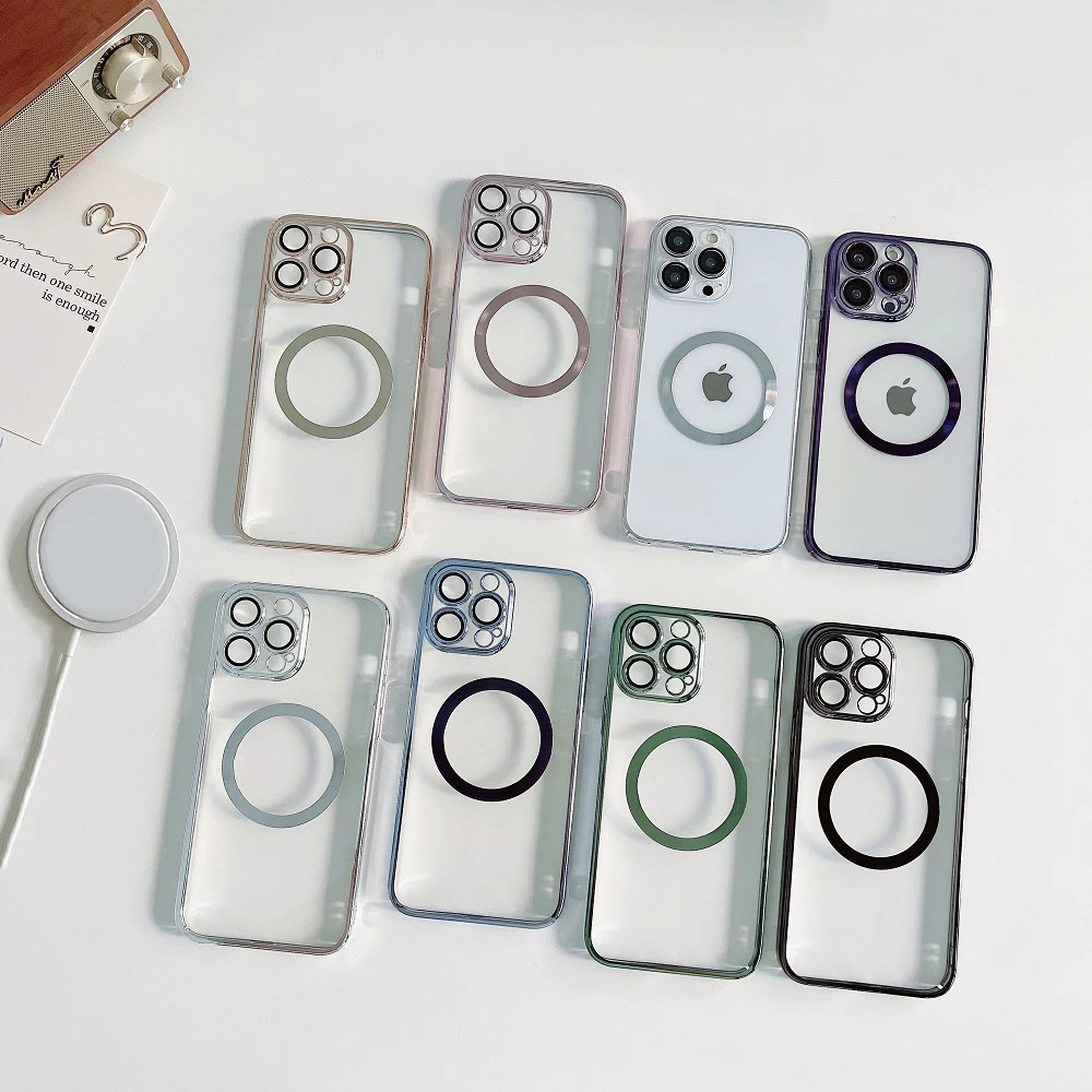 

Electroplating Transparent Wireless Charging Magsafe Phone Case for iPhone 14 13 12 11 Pro ProMax Plus Shockproof Magnetic Cover