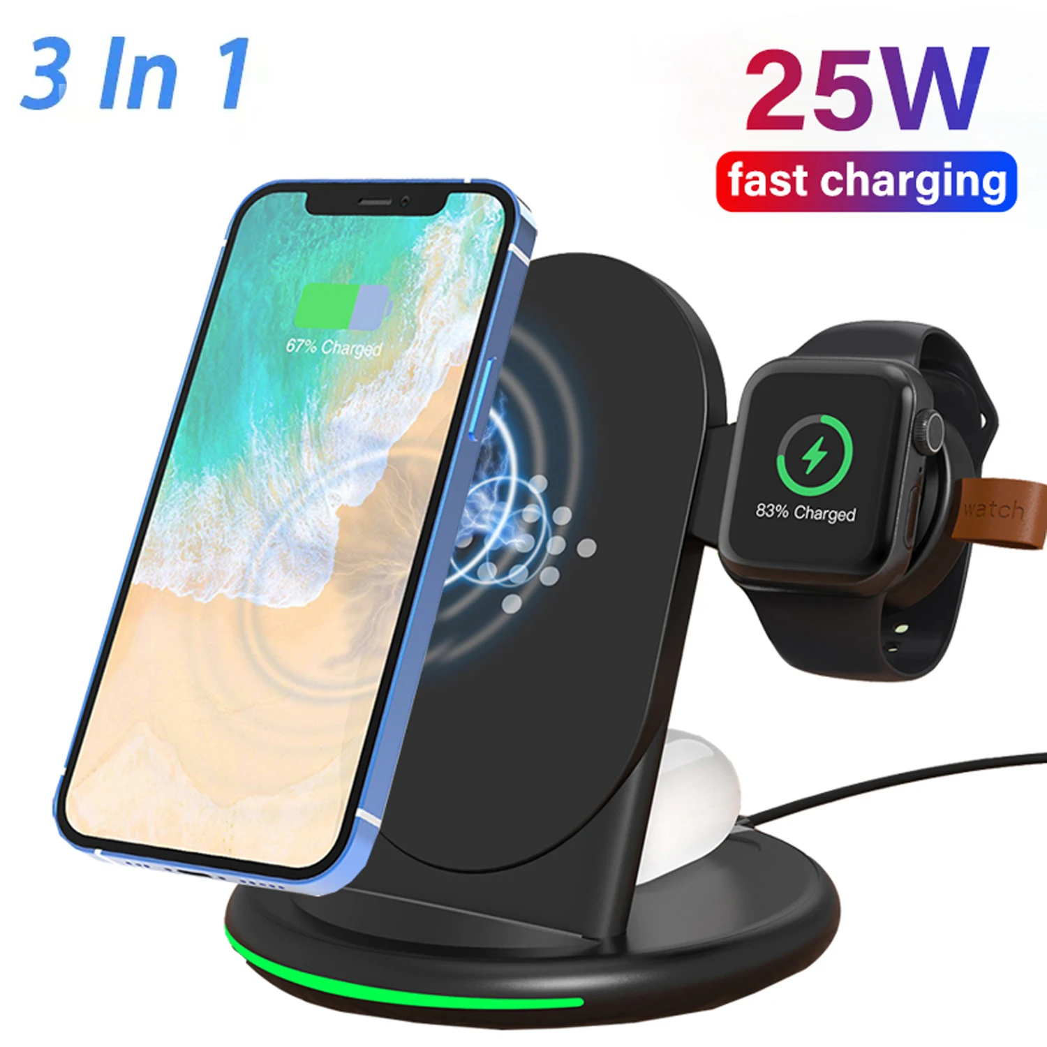 

25W Qi Wireless Charger 3 in 1 Fast Charging Dock Station For iPhone 13 Series 12 Pro MAX 11 Apple Watch 7 6 5 4 Airpods Pro 3 2