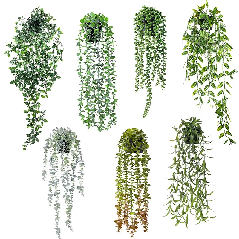 

Искусственные листья эвкалипта, лоза, суккуленты, бусины, влюбленные, слезы, зеленое растение в горшке, подвесная гирлянда, украшение для дома, сада, балкона