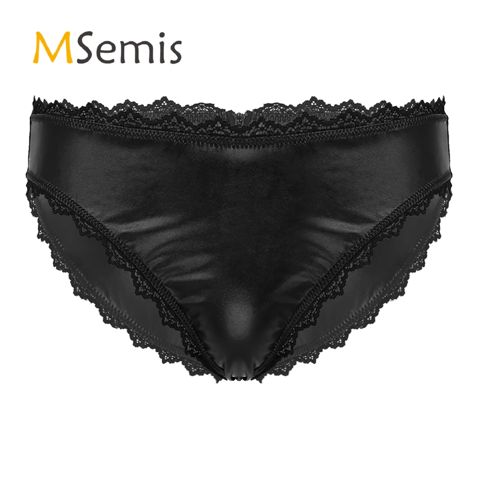 

Мужские трусы на молнии сзади из искусственной кожи, трусы с фестонами и кружевной отделкой, нижнее белье талией