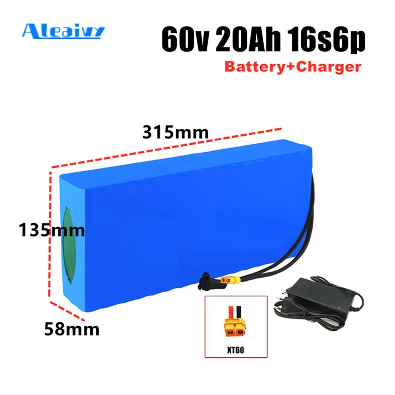 

60V Ebike Battery 67.2V 20Ah 16s6p 18650 Lithium Ion Rechargeable Battery Pack 1500W 3000W Electric Bike Scooter Battery+Charger