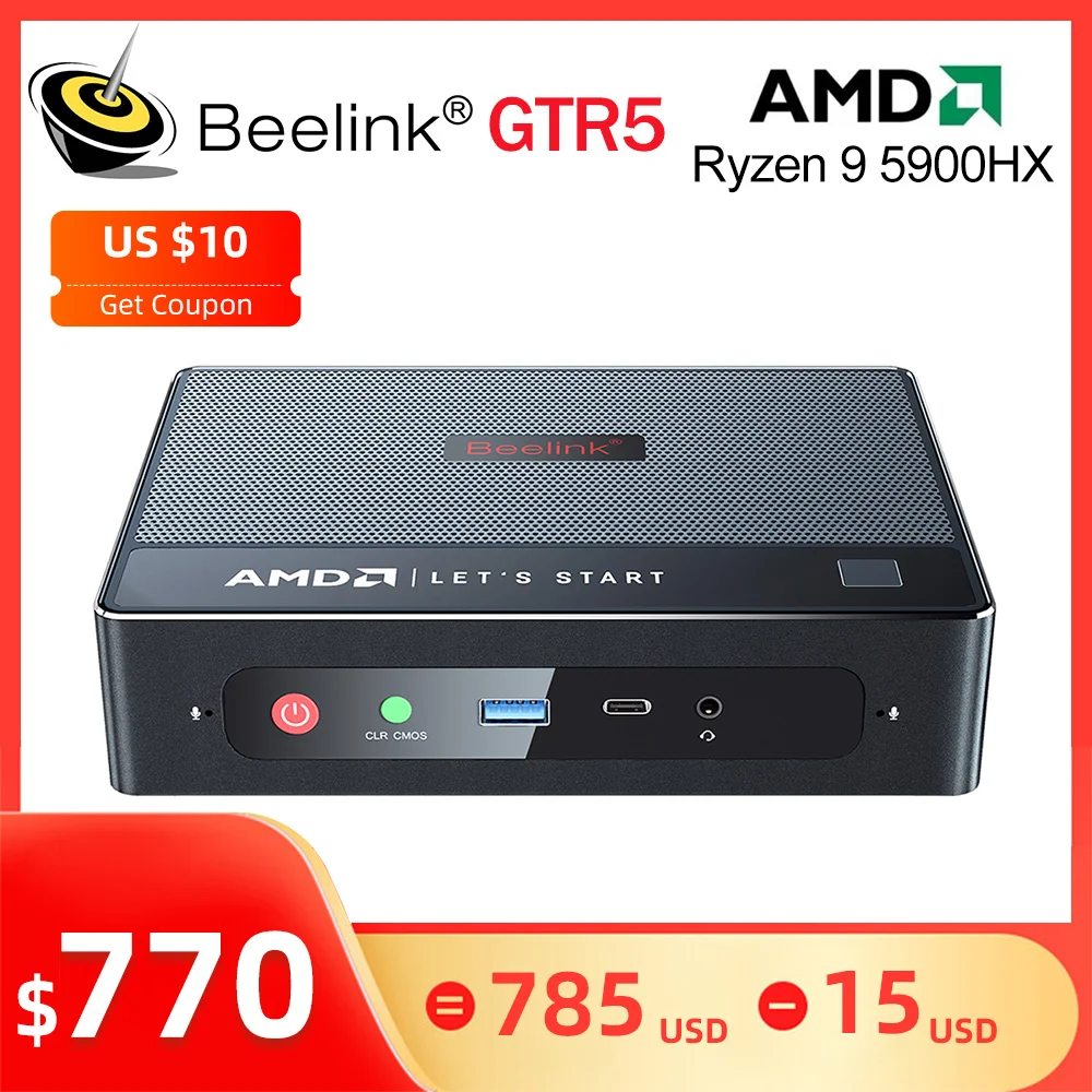 Мини-ПК Beelink GTR5 Wifi6E 5900HX, 2022 ГБ, 1 ТБ, 4K