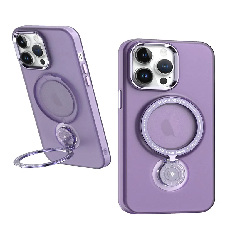 

Applicable to iphone 14 6.7 13 pro puls max360 Swivel Stand Magsafe Silicone Translucent Matte Fall Resistant Mobile Phone Case