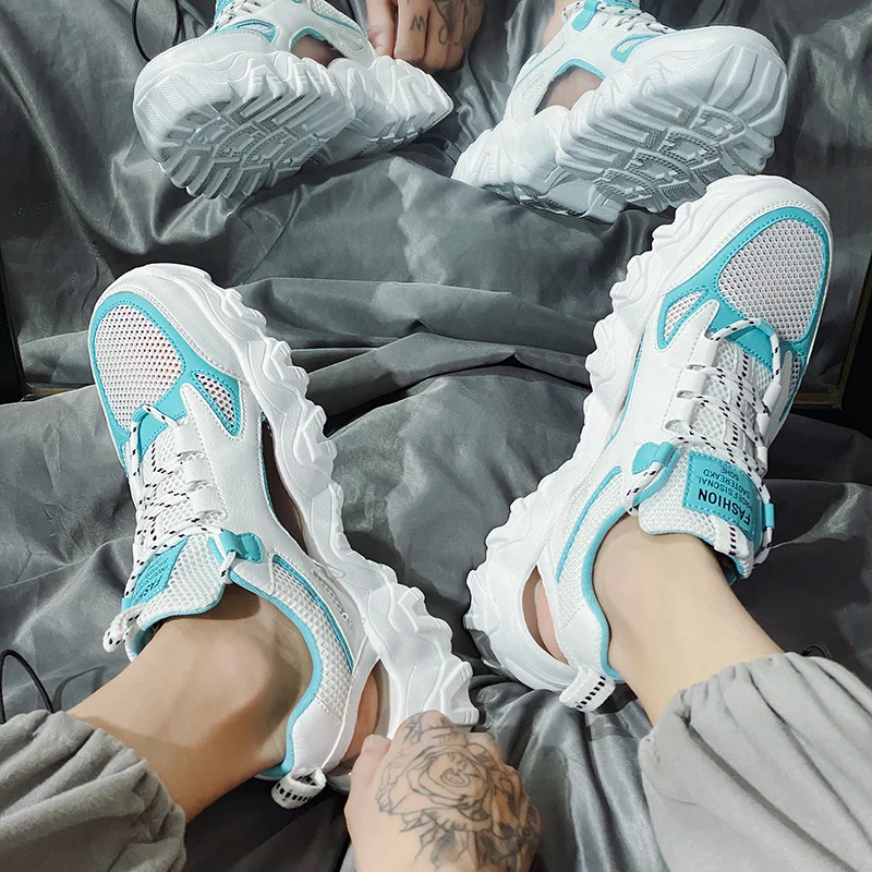 

Summer Men's New Beach Shoes Mesh Hollow Men's Breathable Lightweight Sports Shoes Wear-resistant Casual Shoes Thick-soled Shoes