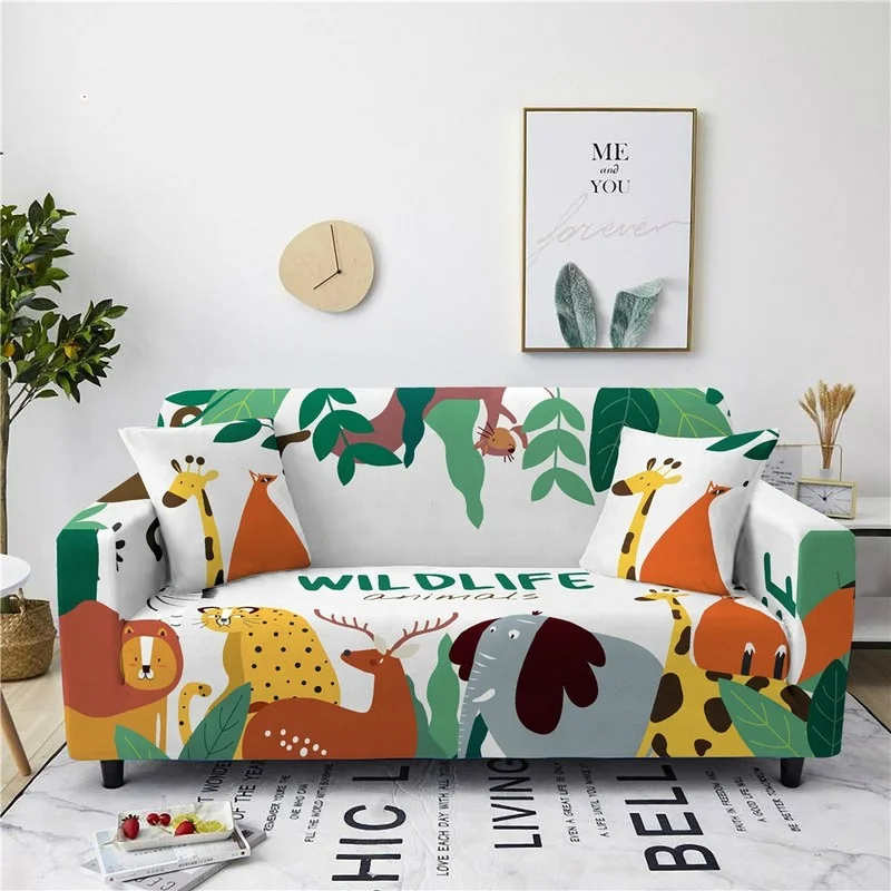 

Cute Animal Print Sofa Cover for Living Room 3 Seater Dust-proof Couch Cover Slipcover Anti-dirty Elastic Sofa Protector