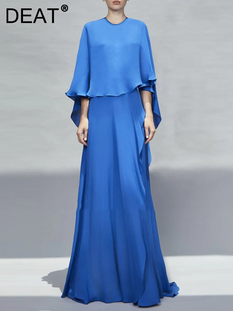 

[DEAT] Women Elegant Maxi Dress Ruffles Elegant New Round Neck Long Sleeve Evening Party Dresses Fashion Summer 2023 13DA4124