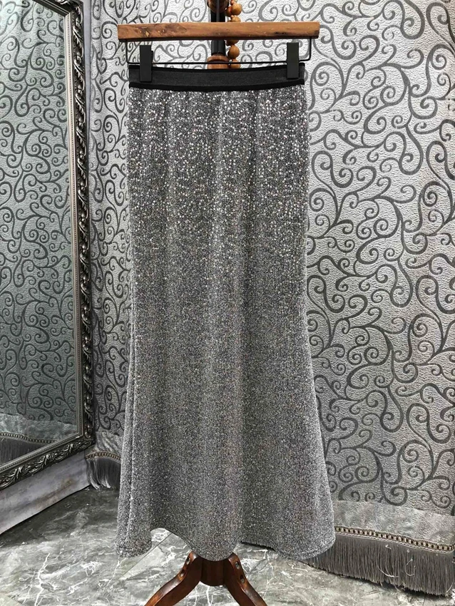 

2023 new women fashion sexy casual sequins high waist hip wrap slim fishtail pendulum skirt fairy skirt 0423