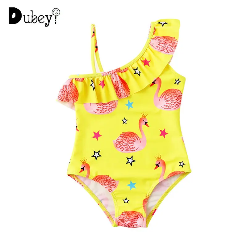 

Yellow One Shoulder Bikini with Ruffles Flamingo Swimwear for Kids Girls 1yrs-6yrs Children Swimsuit Swiming Wear Bathing Suit