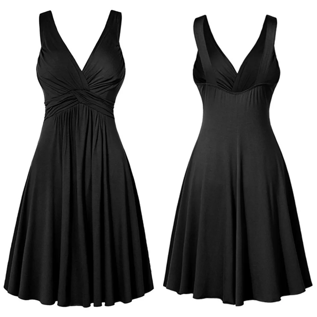 

Summer Ladies V-neck Dress Sling Pleated Slim Flare Party Dresses Vestidos De Fiesta Female Sexy Sleeveless Sundress
