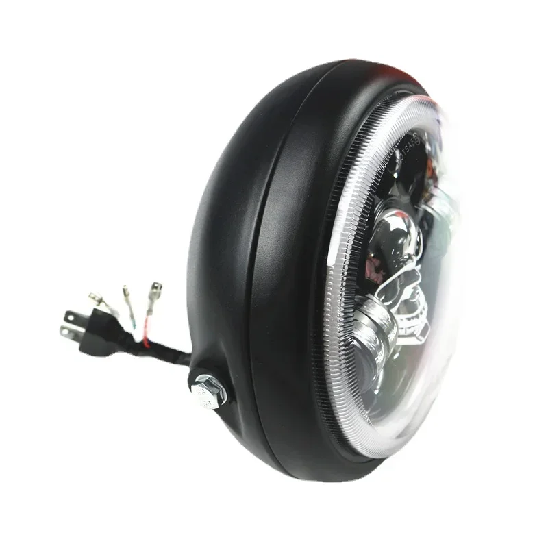 Черная передняя фара с боковым креплением и черепом дальняя/ближняя для Honda Kawasaki