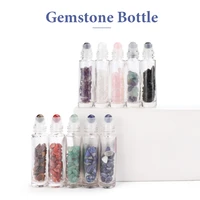 10pcs gemstone essential oil bottles refillable roll on roller storage bottle healing crystal chips semiprecious stones bottle