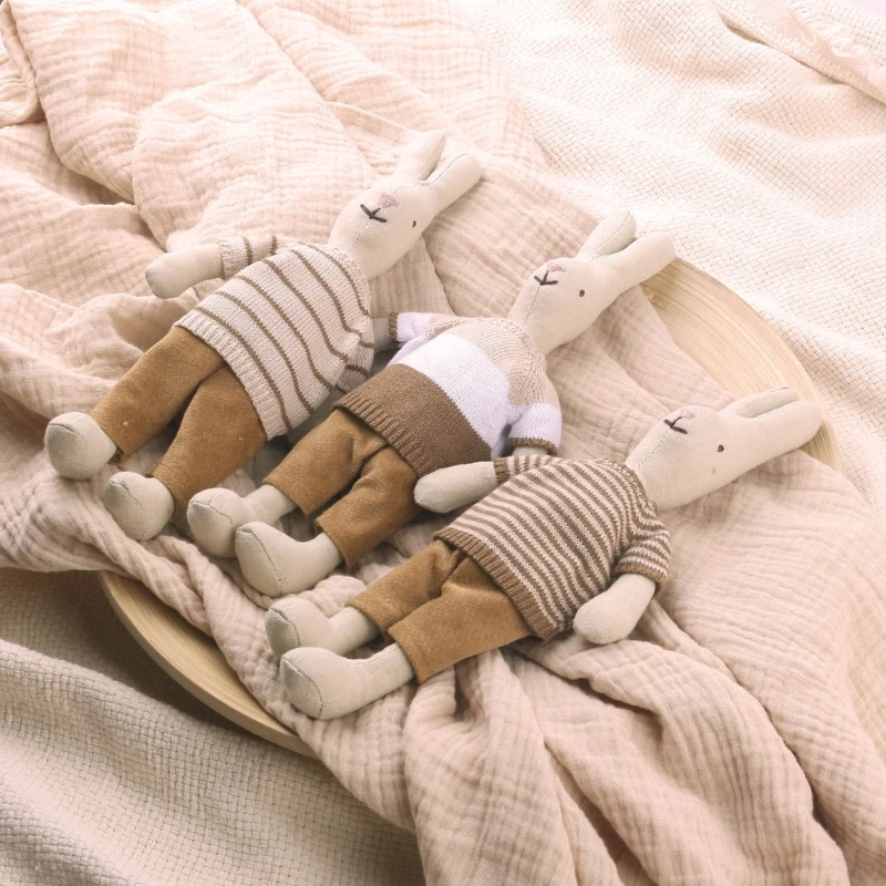 

Knit Stripe Sweater Cartoon Rabbit Shape Stuffed for Children Soft Stuffed Appease Sleeping Toy Gift for Sleeping
