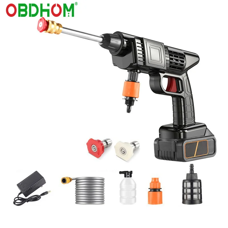 96V Portable Cordless Pressure Washer with Battery Accessories 3 Working Modes for Car Washing Garden Watering 3 Plug Types