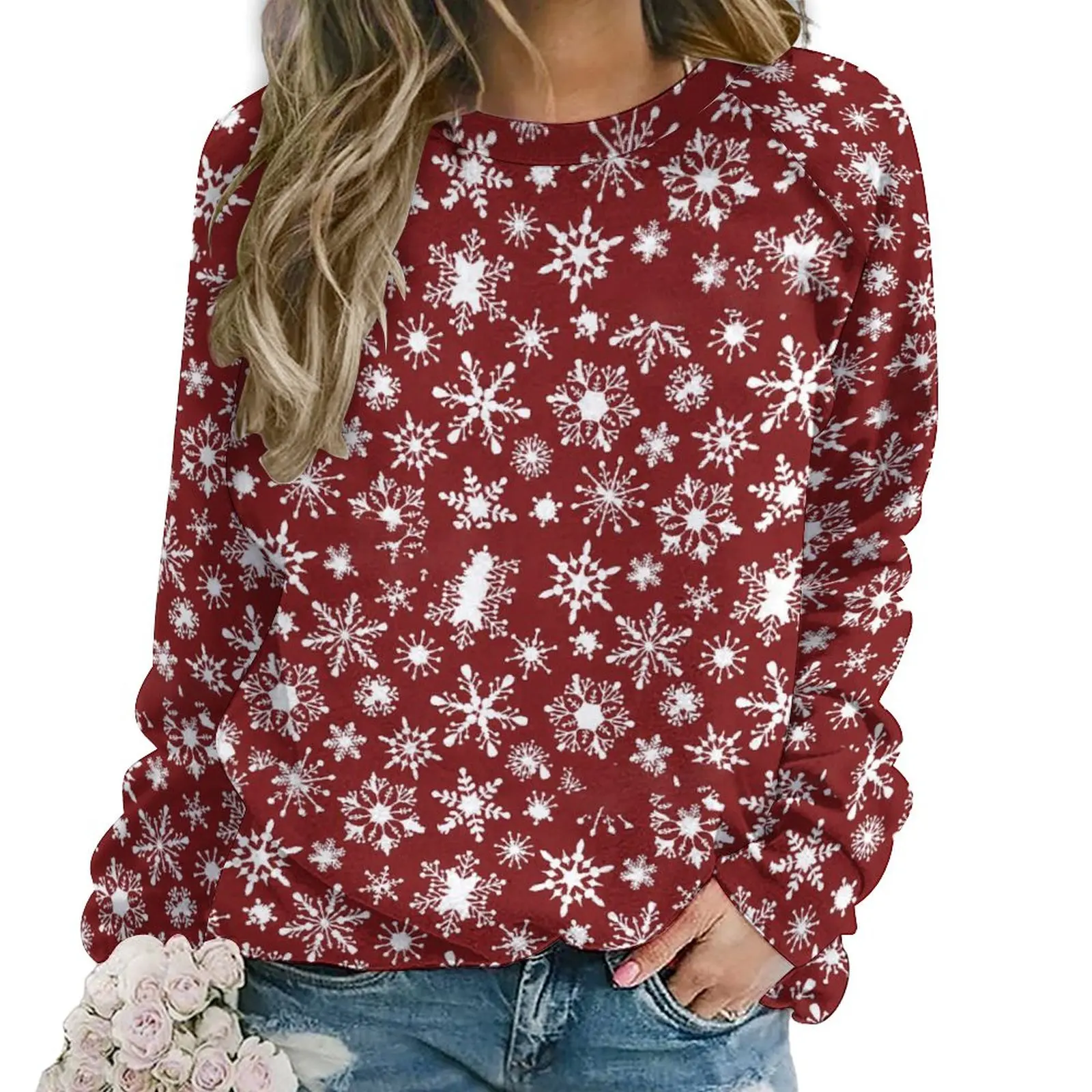 

Cute Snowflake Hoodies Women Christmas Street Style Casual Hoodie Long Sleeve Pretty Custom Clothing Big Size 2XL 3XL