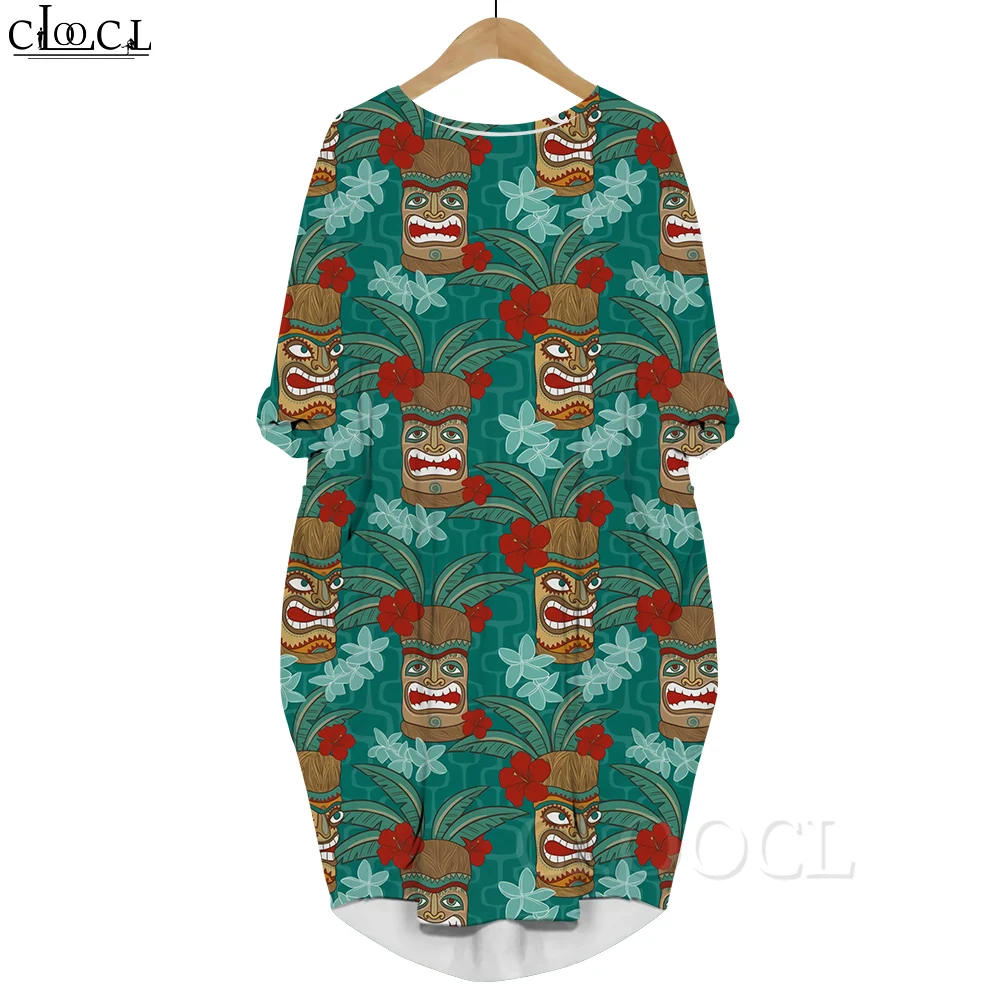 

CLOOCL Women Summer Dress Harajuku Clown Mask Pattern 3D Printed Loose Daughter Skirt Long Sleeve Pocket Dress Gown Dress