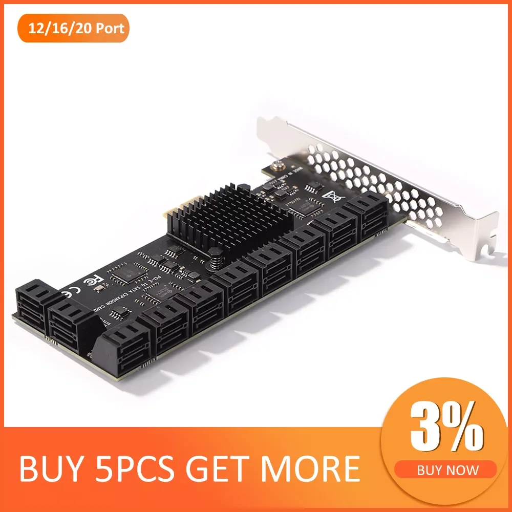 

PCIE Adapter 20/16/12 Port PCI-Express X1 to SATA 3.0 Expansion Card 6Gbps High Speed Pcie Riser Add On Card W/ PCI-E X4 X8 X16