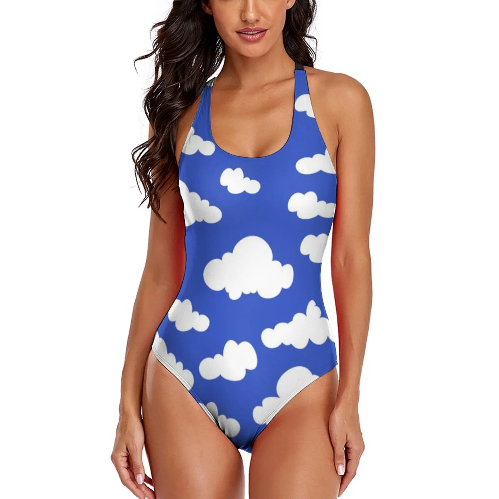 

Cartoon Cloud Swimsuit Sexy Cloudy Blue Sky Swimwear One-Piece Swimsuits Swim Push Up Bathing Suits Pattern Beach Wear Plus Size