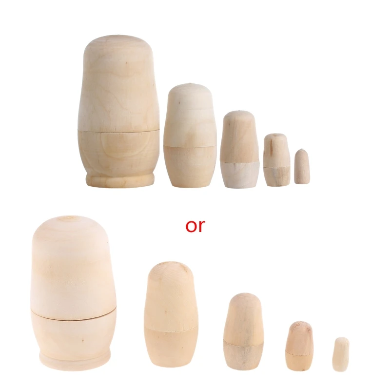 

New 5 Pieces Unpainted Matryoshka Embryos Children's Brain Game Educational Toy Nesting Dolls Portable Educational Toys