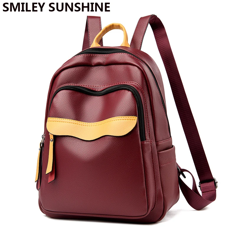 

Women Backpack Retro Waterproof Contrast Color Soft Leather Bag Mochila Mujer High Capacity Travel Sac A Dos Femme Shoulder Bags