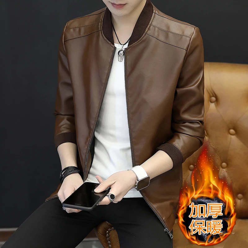 

Men Brand Clothing Motorcycle Leather Jackets Men New Men's Casual Fashion Stand Collar Leather Jacket Solid Leather Jacket Men