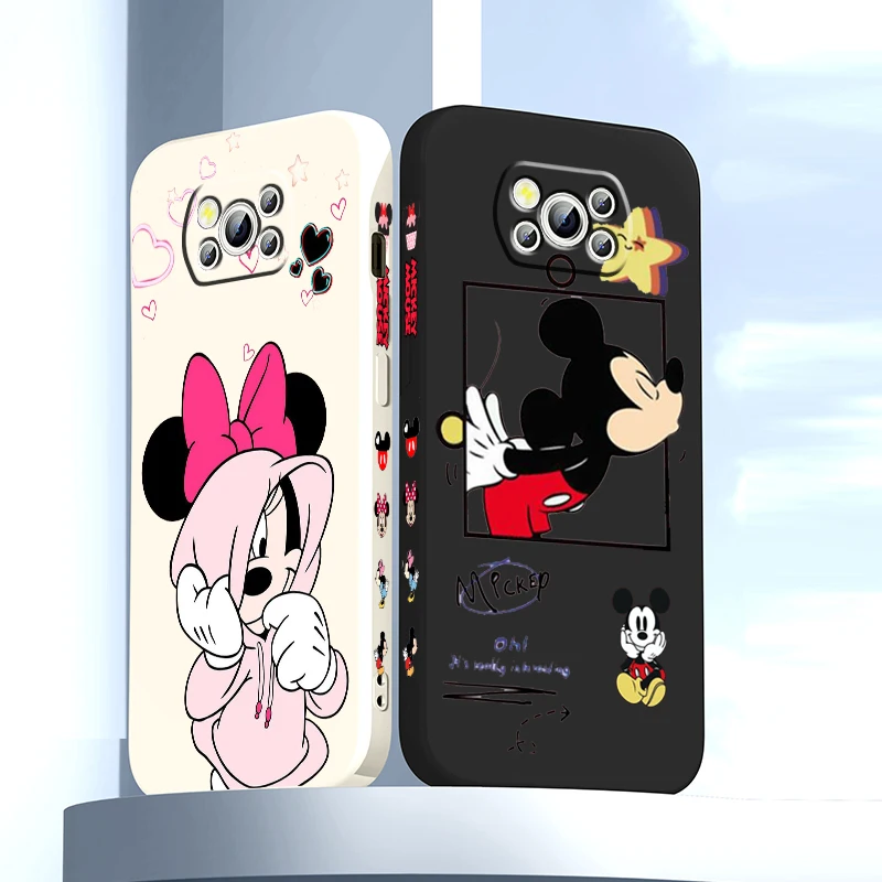 

Love Disney Mickey Minnie Phone Case For Xiaomi Mi Poco M5s M5 X4 X3 M4 M3 F4 F3 GT Pro NFC 5G Liquid Left Rope Cover