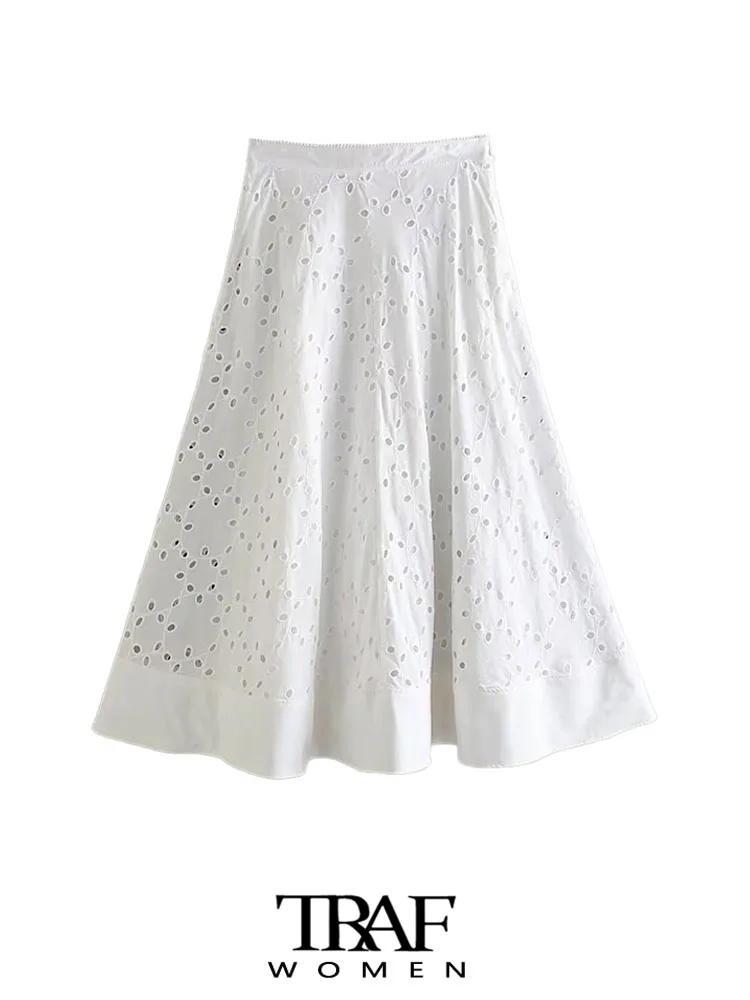 

Юбка-миди с вышивкой и высокой талией, на молнии