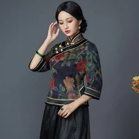 2022 hanfu tang suit traditional chinese women chiffon blouse chinese costume flower print vintage blouse female ancient tops