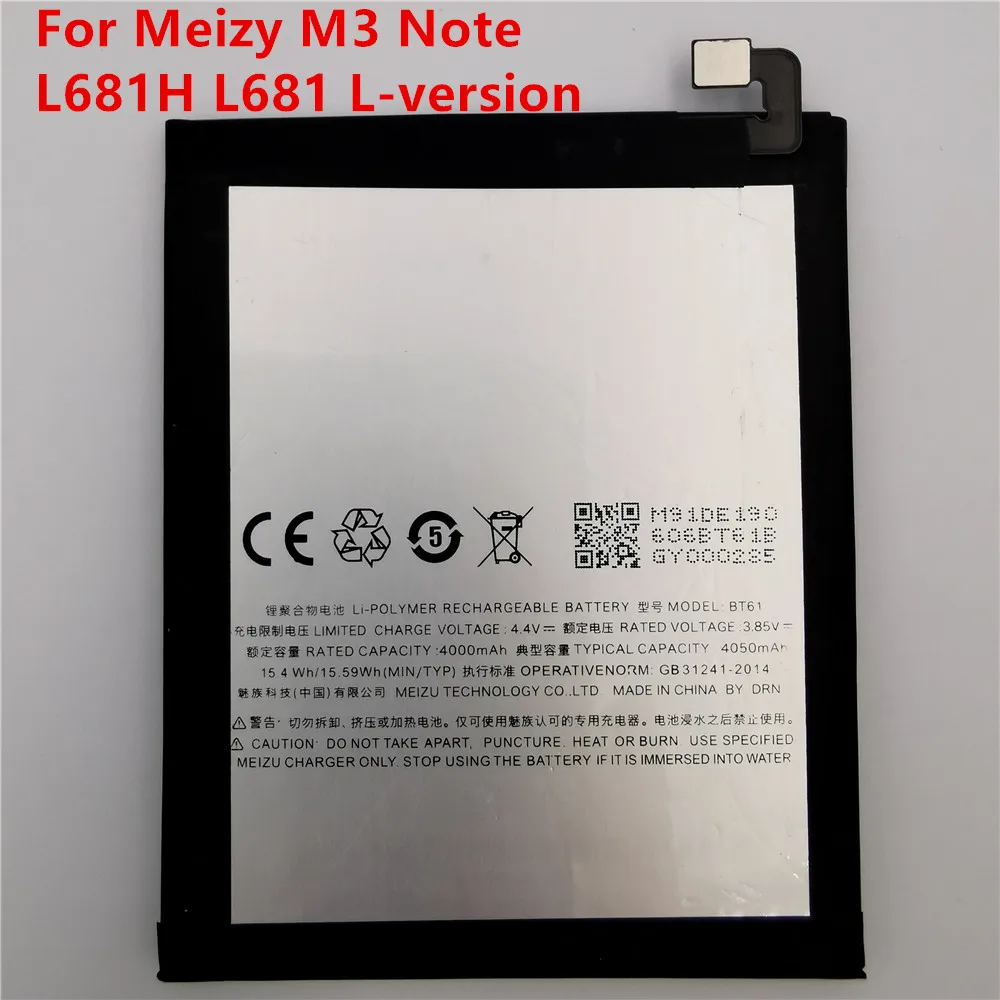 

Original 4100mAh BT61 ( L edition ) Replacement Battery For Meizy M3 Note L681H L681 L-version Version L
