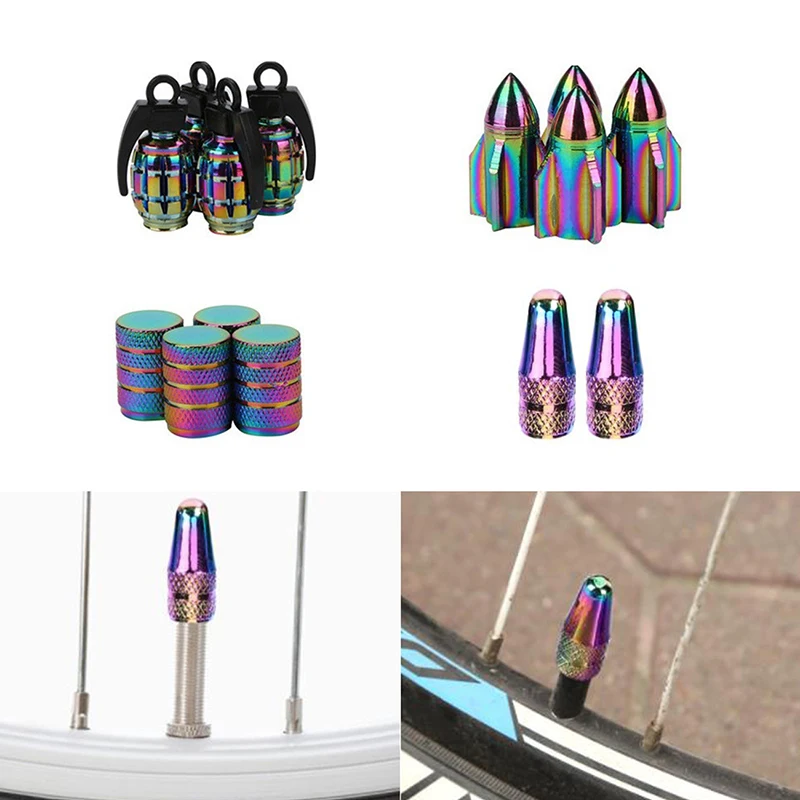 2 Pcs Rainbow Color Bike Valve Cap Aluminium Pressure Bicycle Valve Caps Dust Cover MTB Wheel Rim Tyre Stem Air Valve Caps