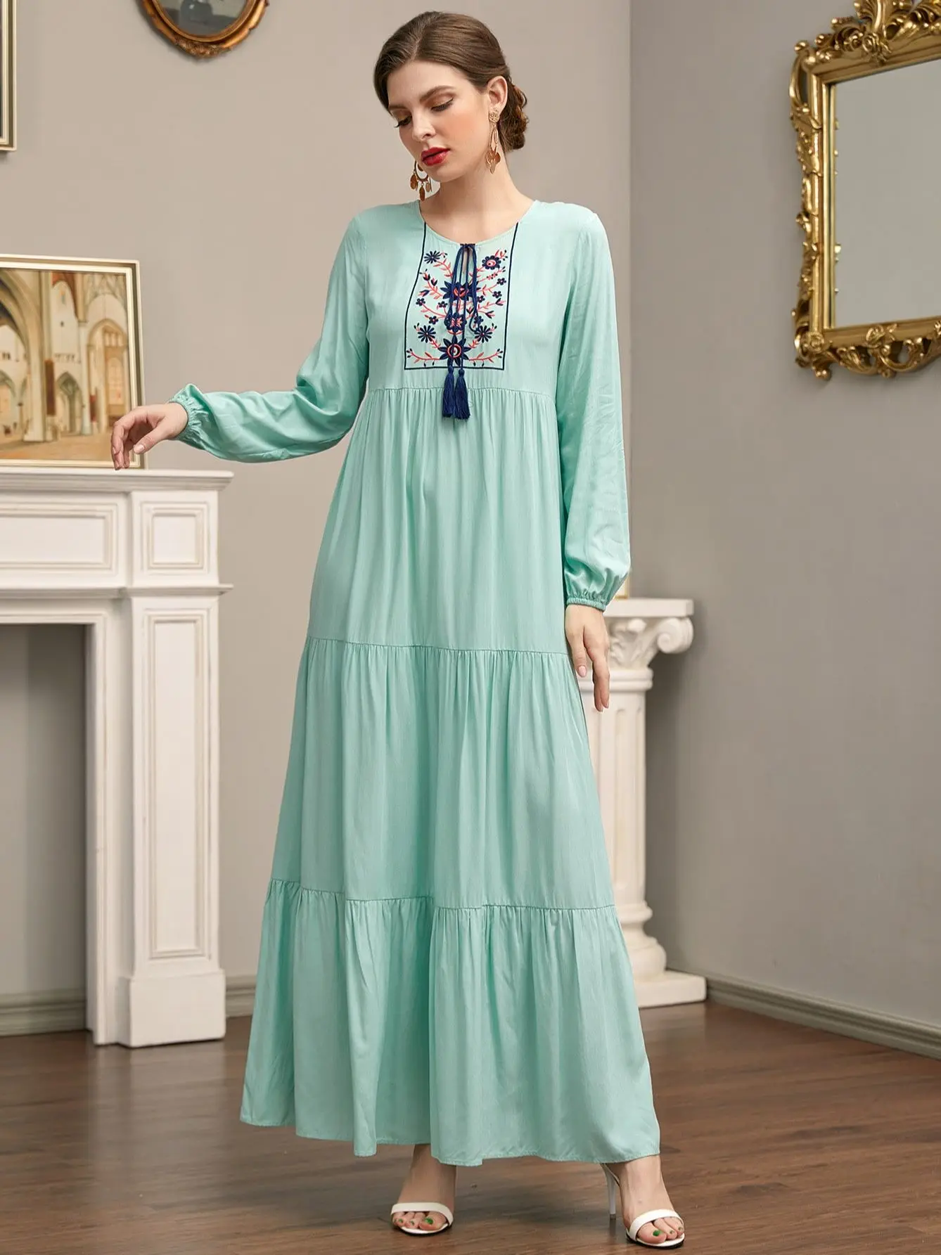 Рамадан Eid Mubarak Robe Femme Musulmane длинное кафтан Abaya Дубай, Турция арабское мусульманское платье для женская мусульманская одежда Caftan