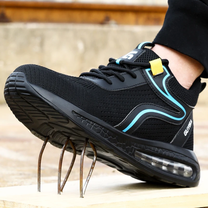 

Breathable Safety Shoes Men Air Cushion Work Sneakers Steel Toe Shoes Fashion Indestructible Shoes Security Protective Boots Men
