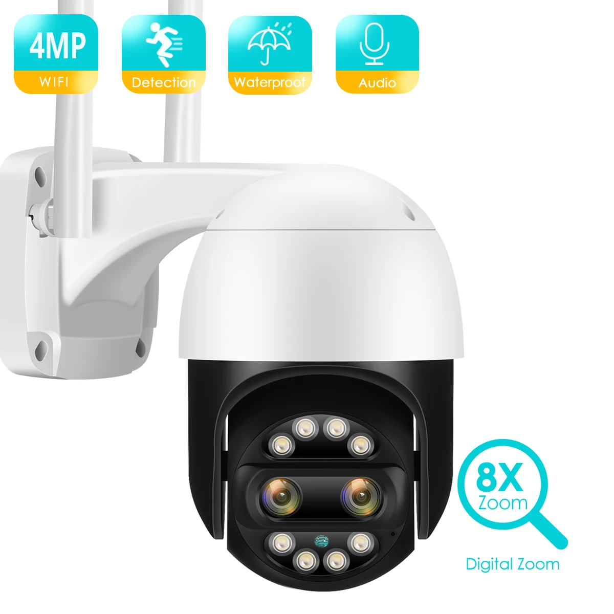 

BESDER 4MP 12mm+2.8mm Dual-lens PTZ WiFi Camera 8x Zoom AI Human Detection 1080P HD Audio Security Video Surveillance IP Camera