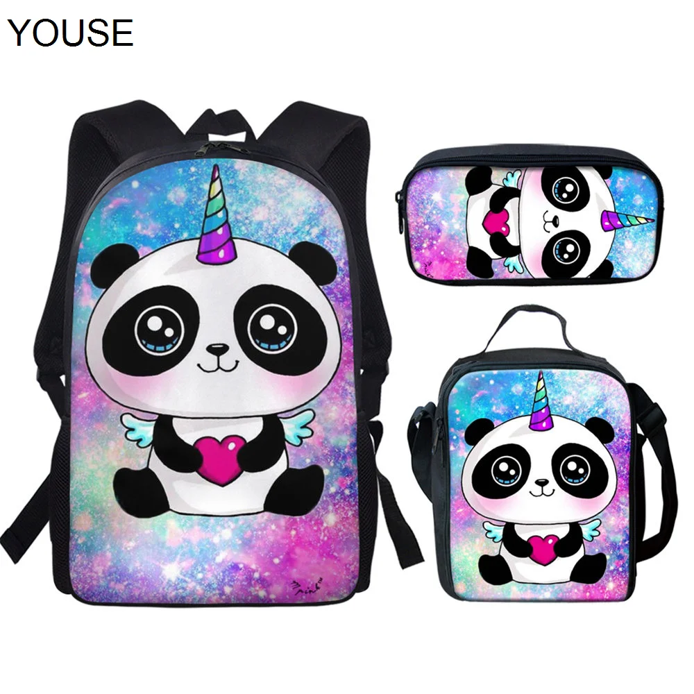 Комплект школьных рюкзаков YOUSE для учеников, модные дизайнерские сумки с рисунком панды и галактики, высокого качества, 3 шт.
