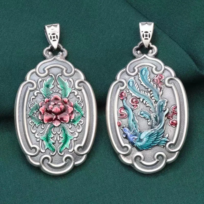 

YS Pendant 9259 Silver Rose Drop Glue Peacock Phoenix Necklace Pendant Vintage Sweater Pendant Pendant Jewelry