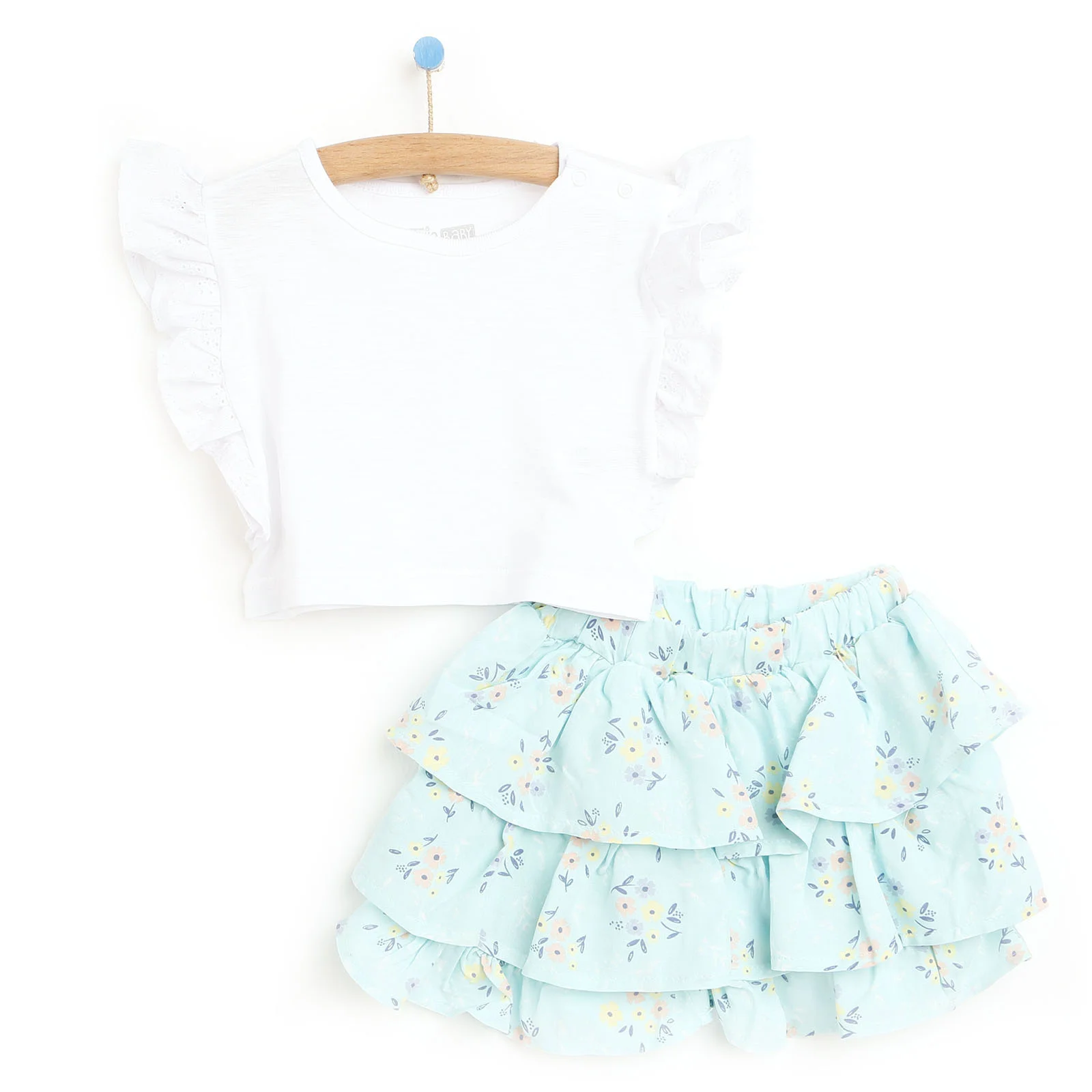 

ebebek HelloBaby 2022 New Season Baby Clothes Secret Garden Kız Bebek Kolları Fistolu Bluz- Fırfırlı Etek