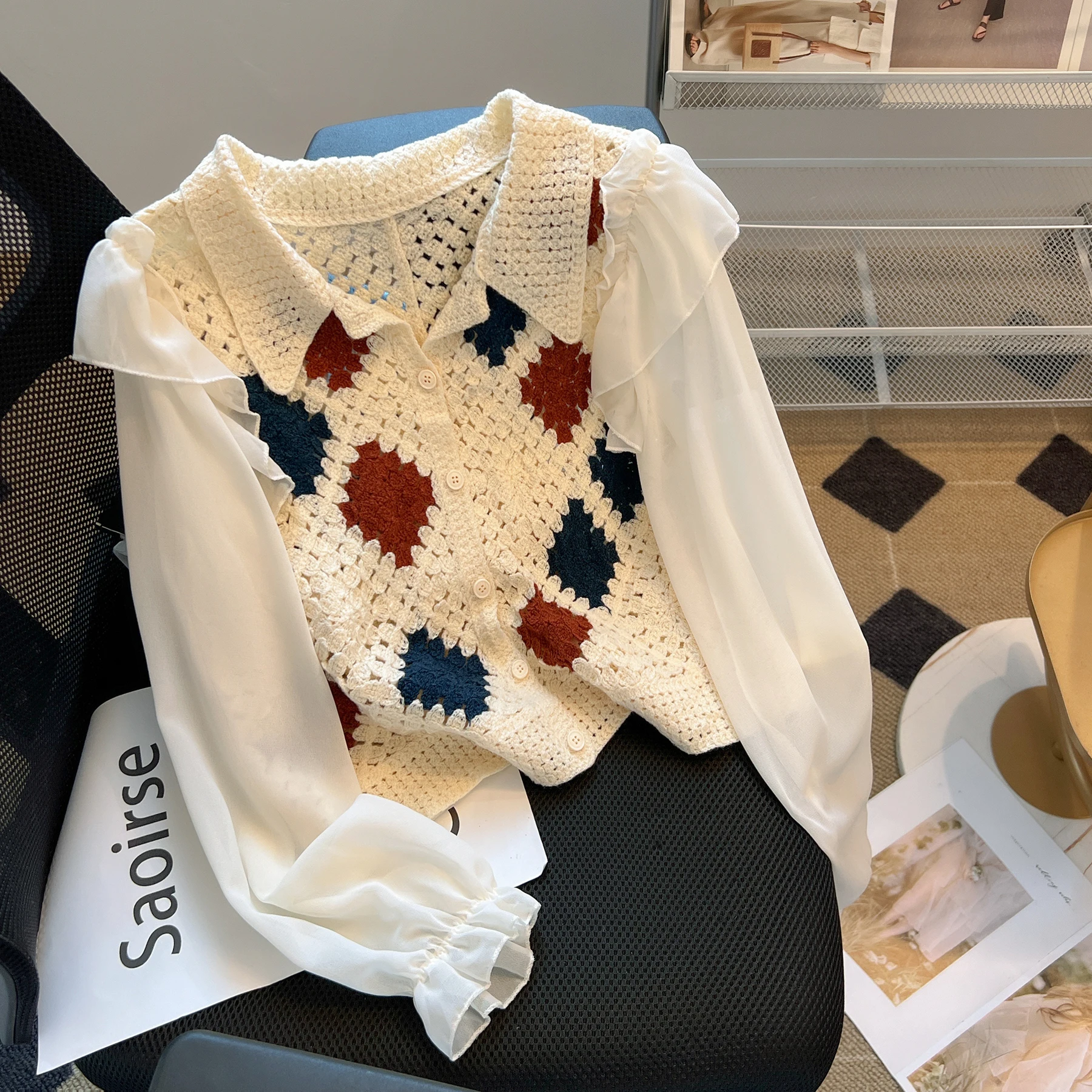 Женская рубашка и блузка в стиле пэчворк 90-х Y2k винтажная Корейская Харадзюку 1920-х