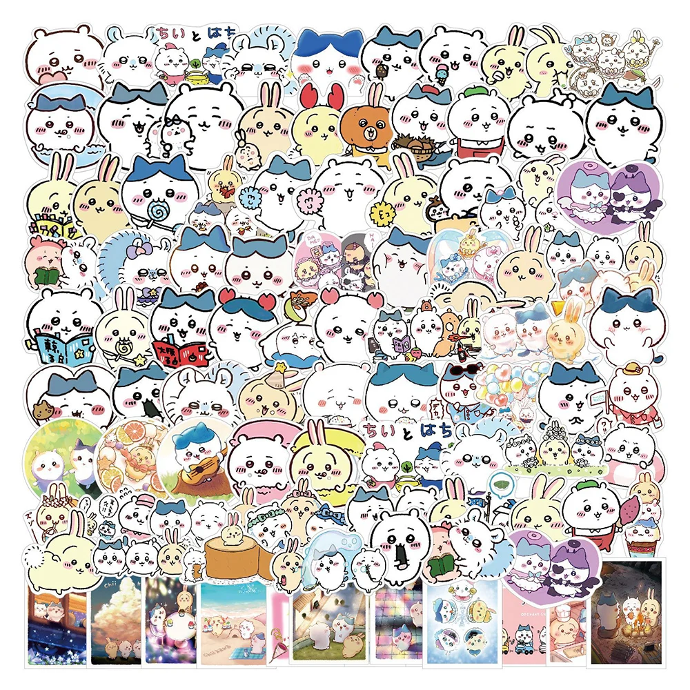 Pegatinas de dibujos animados Kawaii Chiikawa para niños, calcomanías impermeables, papelería decorativa, portátil, coche, PVC, 10/50/100 piezas
