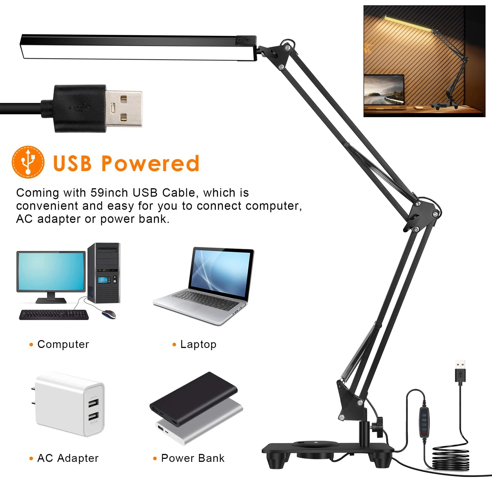 NEWACALOX Светодиодная настольная лампа с беспроводным зарядным устройством