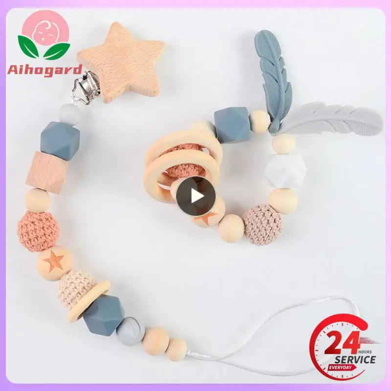 

Soft Cotton Pacifier Clip Chain Baby Pacifier Clip Wooden Pacifier Toy Rabbit Pacifier Anti-loss Chain Of Pacifier Beech Wood