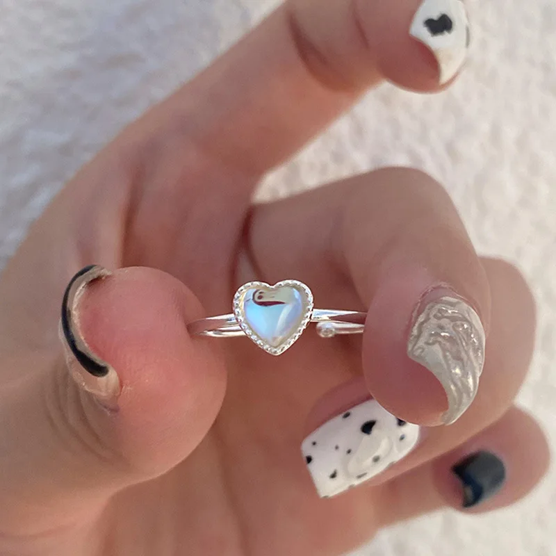 

Korean Style Silver Plated Couple Ring For Women Men Love Heart Crystal Zircon Adjustable Open Ring Wedding Engagement Jewelry