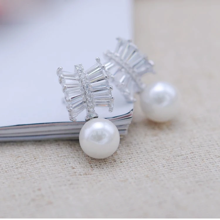 

MeiBaPJ 8-9mm Round Natural Freshwater Pearl Flower Drop Earrings Real 925 Sterling Silver Fine Charm Wedding Jewelry for Women