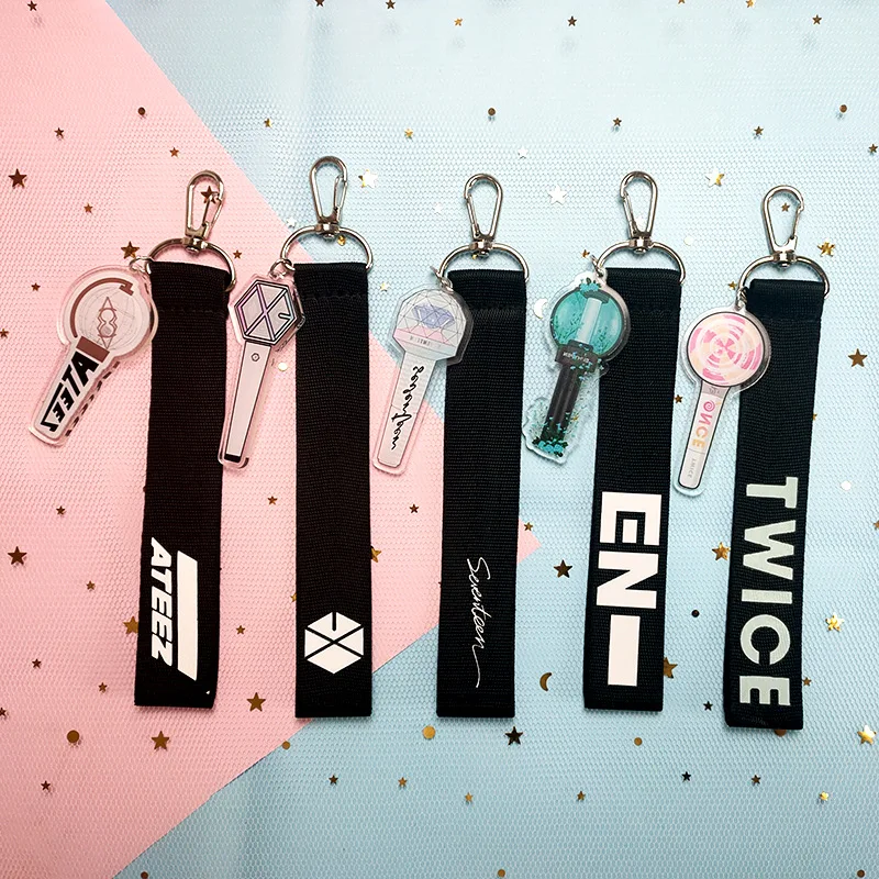 

Wholesale Kpop ENHYPEN EXO ATEEZ Keychain Lanyard New Badge Key Chain Accessories Key Ring Cute Pendant Keyring Fans Collection