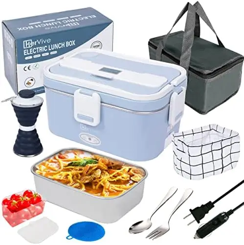 

Электрический Ланч-бокс HerVive 110 л, 60 Вт, разогрев еды со складной бутылкой для воды и корзиной, 12 В/24 В/В, подогреватель еды для автомобиля/вещь