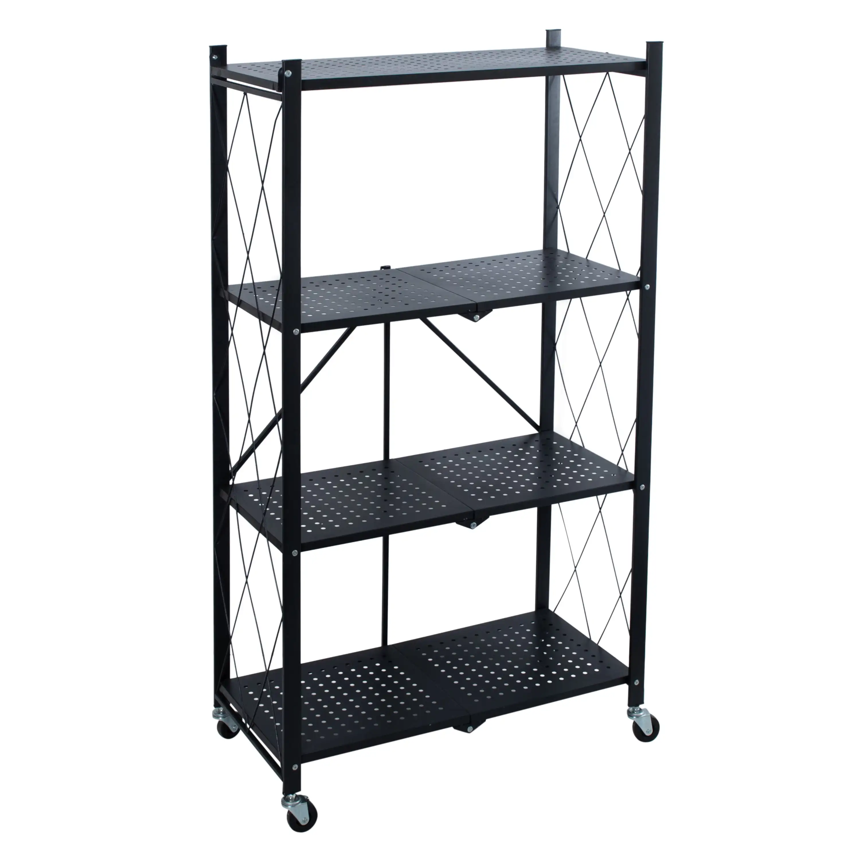 

Organize It All 4 Shelf Foldable Metal Storage Shelves, Wheels, Adult, Kitchen, Laundry Room, Black