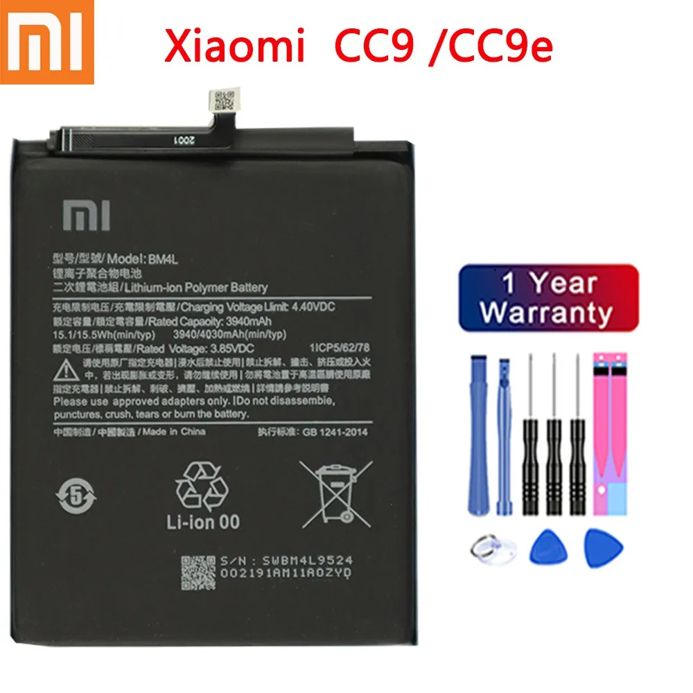 Высококачественный 100% оригинальный аккумулятор BM4L для Xiaomi Mi CC9 CC9e 4030 мАч сменные батареи аккумулятор + Инструменты