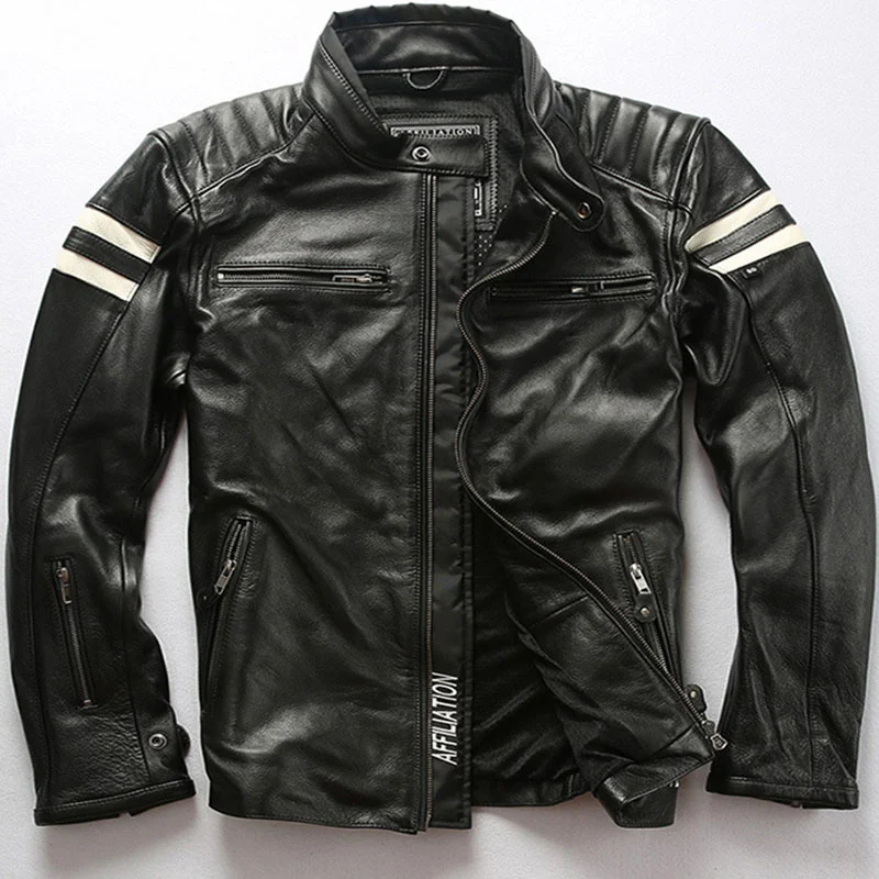 Мужская мотоциклетная куртка из натуральной воловьей кожи - Цена: 12670.29